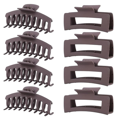 Brown Hair Clips for Women - 8 Pack 4.3 Inch Large Hair Claw Clips for Women Thin Thick Curly Hair, Big Matte Banana Clips,Strong Hold jaw clips