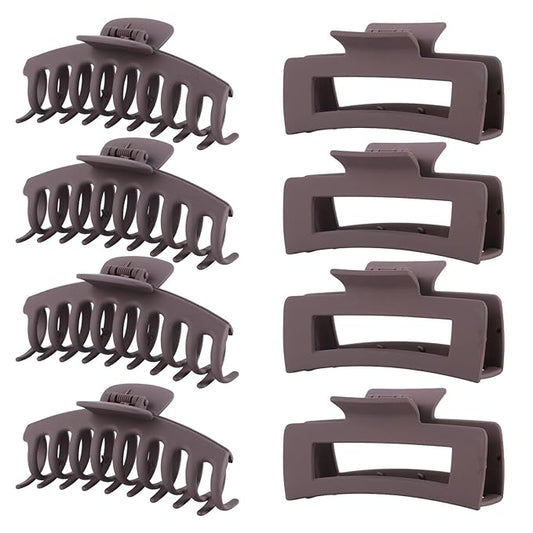 Brown Hair Clips for Women - 8 Pack 4.3 Inch Large Hair Claw Clips for Women Thin Thick Curly Hair, Big Matte Banana Clips,Strong Hold jaw clips