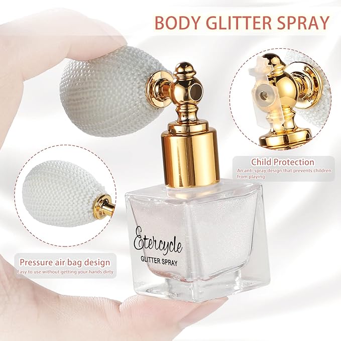 Etercycle White Body Glitter Spray, Shimmering Spray Powder Sparkle Powder, Cosmetic Shimmer Makeup Glitter for Hair and Body Face Clothes Nail Art Craft Design Easter Christmas Halloween Crafts