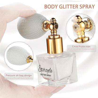 Etercycle White Body Glitter Spray, Shimmering Spray Powder Sparkle Powder, Cosmetic Shimmer Makeup Glitter for Hair and Body Face Clothes Nail Art Craft Design Easter Christmas Halloween Crafts