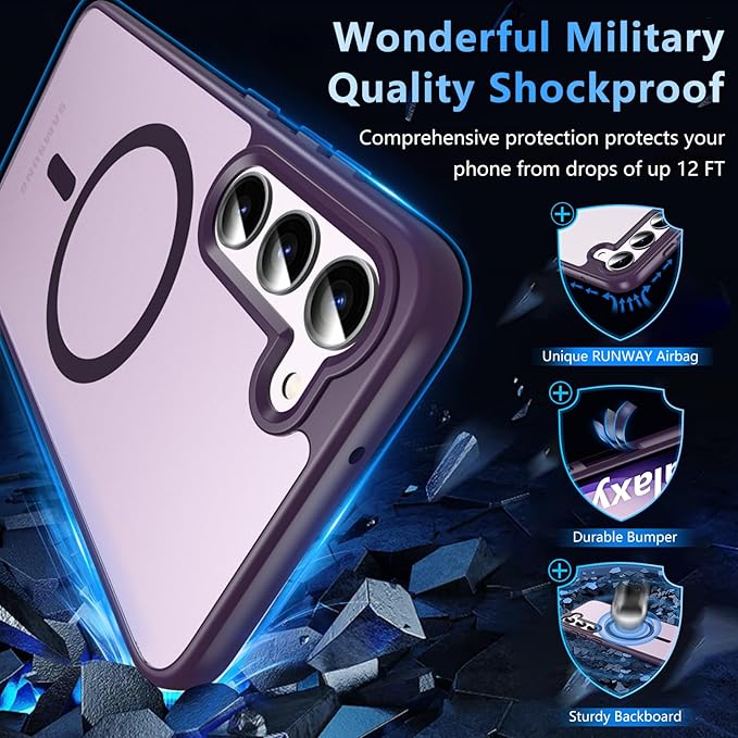 OWKEY for Samsung Galaxy S23 Plus Case 6.6'', Magnetic S23 Plus Case Compatible with Magsafe, [Military Grade Shockproof] Translucent Back Slim Bumper Cover Phone Case Galaxy S23 Plus case, Purple