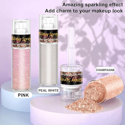 Hair and Body Glitter Spray, 1PC Champagne Glitter Hairspray Dry Powder Makeup for Clothes, Festival Rave Prom Loose Sparkle Powder,Holographic Ultra Fine Resin Glitters for Crafts,10g (Champagne)