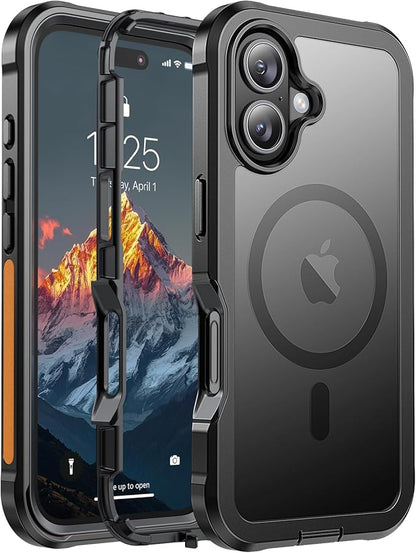 for iPhone 16 case, [Compatible with MagSafe][Military Grade Drop Protection][Heavy Duty Protection][Non-Slip][Shockproof] with 2-Layer Durable Bumper Phone Case 6.1''-Black