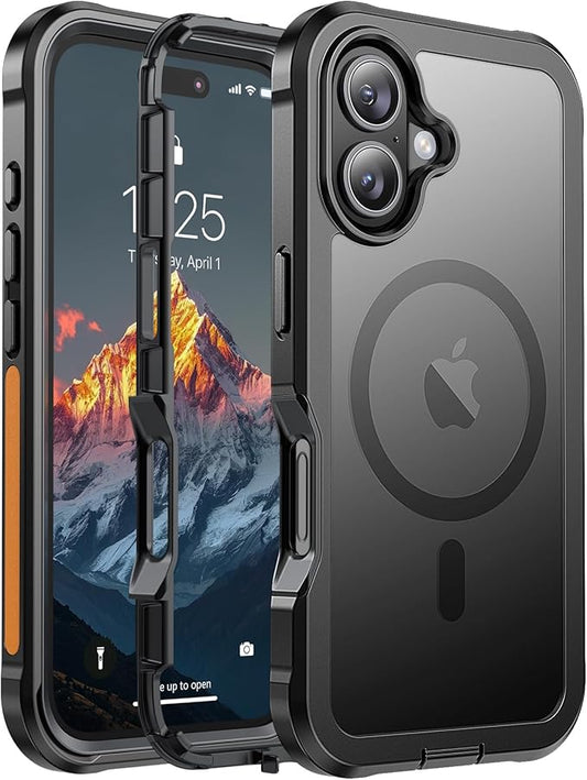 for iPhone 16 case, [Compatible with MagSafe][Military Grade Drop Protection][Heavy Duty Protection][Non-Slip][Shockproof] with 2-Layer Durable Bumper Phone Case 6.1''-Black