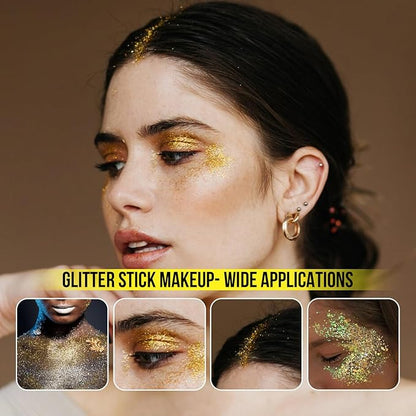 Brzeaf Waterproof Golden Glitter Stick, Face Glitter Makeup, Shimmery & Long Lasting, Chunky Glitter for Face/Body/Hair/Eyes/Lip, Singer Concert Music Christmas Rave Festival