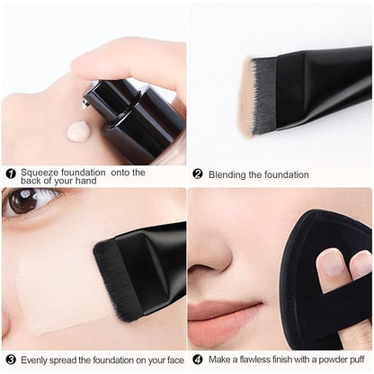 2Pcs Flat Foundation Brush,Face Mask Brush Makeup Spatula Facial Brush for Liquid Foundation Mask,Premium Face Korean Makeup Brush for Blending Cream (Black&Silver)