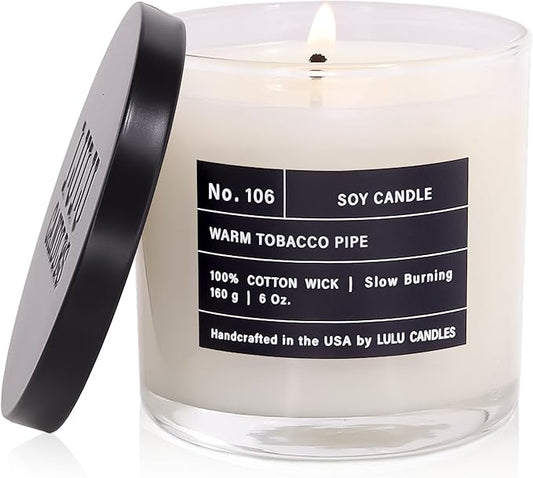Lulu Candles | Warm Tobacco Pipe | Luxury Scented Soy Jar Candle | Hand Poured in The USA | Highly Scented & Long Lasting (6 Oz.)