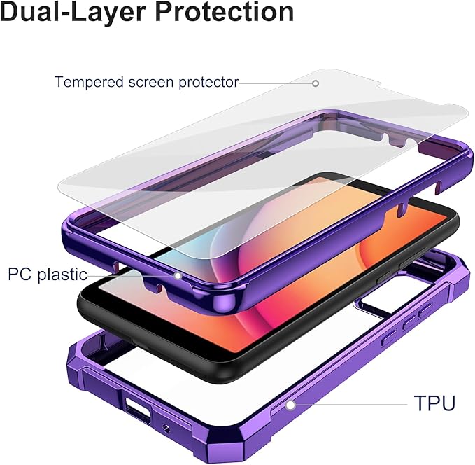 Ailiber for TCL K11 T432W Phone Case, with Screen Protector, Dual Layer Shockproof Bumper, Clear Transparent [Anti Yellowing], Slim Scratch-Resistant Cover for TCL K11-Purple