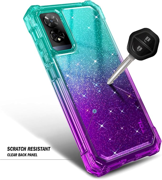 Designed for TCL 50 XE 5G Phone Case, 50 XE NXTPAPER 5G Case with Screen Protector, [Raised Corners Drop Protection] Full-Body Protective Shockproof Rugged Bumper Cover (Glitter Aqua/Purple)