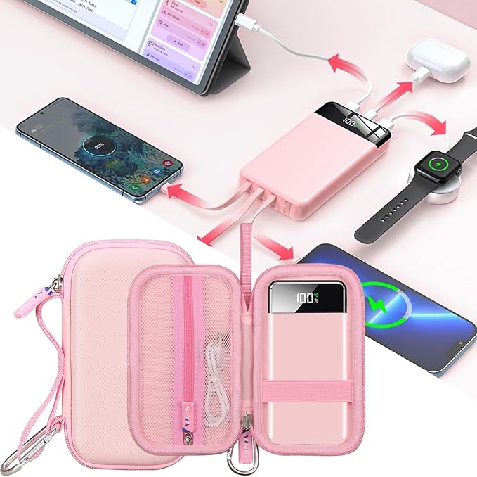 Hard Travel Case for SABANI for LOVELEDI for IAPOS for Pxwaxpy for OHOVIV for FOCHEW Portable Charger Power Bank, Storage Holder for Fast Charging Battery Protective Case (Pink)