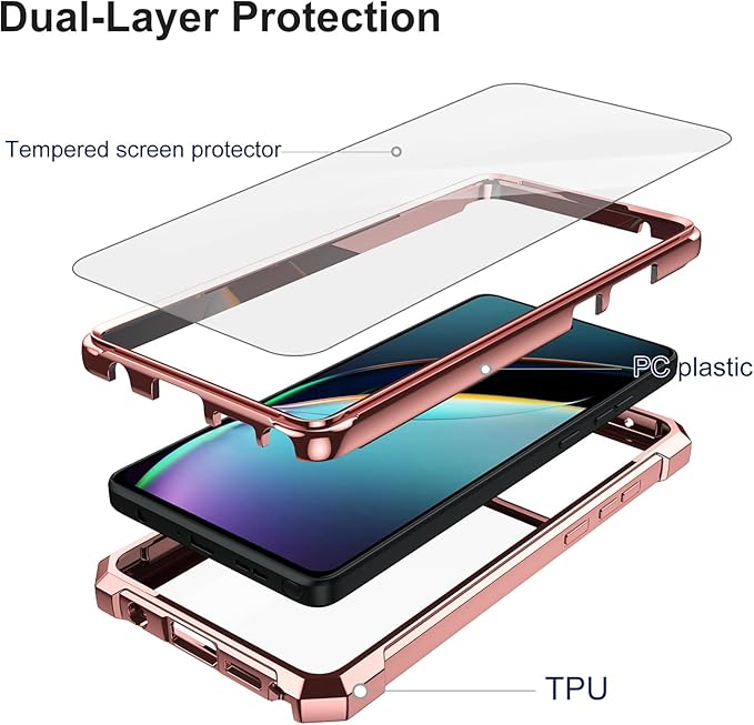 Ailiber for Motorola G Stylus 5G 2024 Case with Screen Protector, Dual Layer Shockproof Bumper, Clear Transparent [Anti Yellowing], Scratch-Resistant Cover for Moto G Stylus 2024-Rose Gold