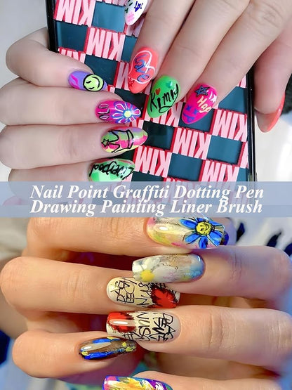 12 Colors Nail Art Pens, 3D Quick Dry Nail Point Graffiti Dotting Liner Pen Sets Nail Art Painted Pen Drawing Nail Design Kit for Nail DIY Decoration