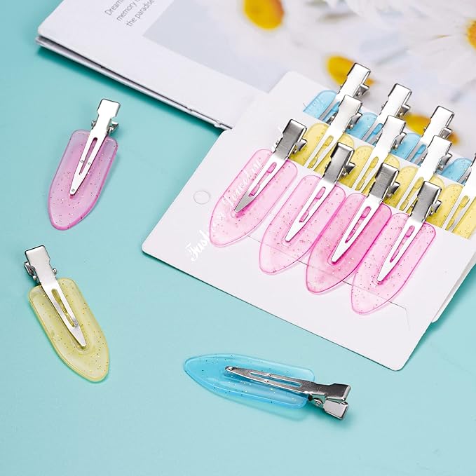 24pcs Creaseless Hair Clips No Bend Hair Clips No Crease Hair Clip for Curl Hairstyle Bangs Makeup Application Hairdressing Hairpins Styling Clips for Salon Barber (Translucent Pink Blue Yellow)