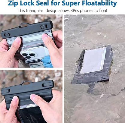 2 Pack Waterproof Pouch Floating with Sealing Strip, 9'' Large Cell Phone Dry Protector Case for iPhone 15 14 13 12 11 Pro Max Plus Samsung Galaxy, Water Proof Bag Holder for Beach Swimming