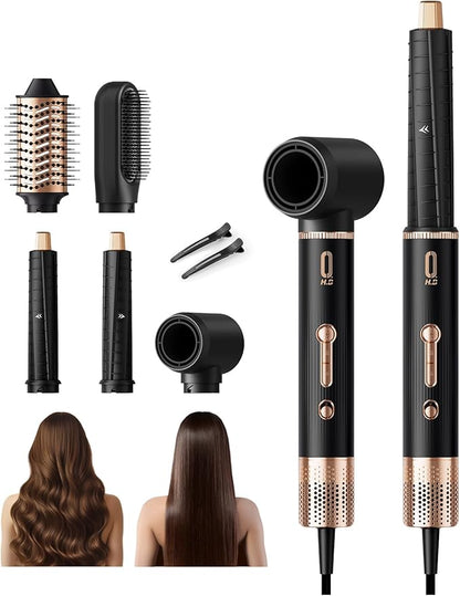 5 in 1 High-Speed Hot Air Styler - Professional Frizz-Free Hair Dryer Brush with Negative Ions, Fast Drying Blow Dryer Brush, No Heat Damage, Auto-Wrap Curl, Volumize, Straighten