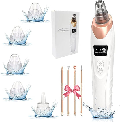 2025 Pore Vacuum,USB Rechargeable Blackhead Remover Vacuum,3 Levels Adjustable Pore Vacuum Blackhead Remover, with 5 Suction Power,6 Probes,Face Vacuum Pore Cleanser for Women & Men-White
