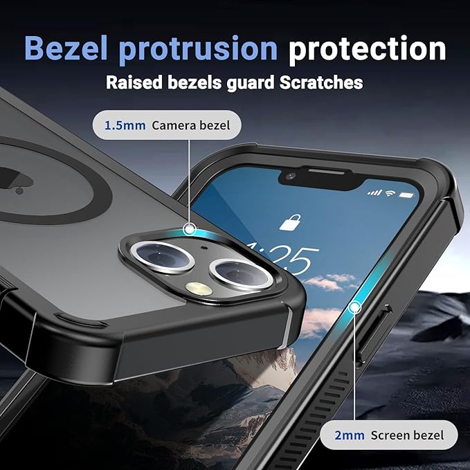 for iPhone 13 case, with [Compatible with MagSafe][Military Grade Drop Protection][Heavy Duty Protection][Non-Slip][Shockproof] with 2-Layer Durable Bumper Phone Case 6.1''-Black