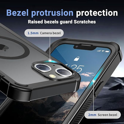 for iPhone 13 case, with [Compatible with MagSafe][Military Grade Drop Protection][Heavy Duty Protection][Non-Slip][Shockproof] with 2-Layer Durable Bumper Phone Case 6.1''-Black