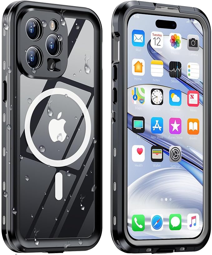 Design for iPhone 15 Pro Max Case Waterproof, Full Body Underwater Dustproof Shockproof Case Built-in Screen Protector (Clear, 15ProMax-6.7)