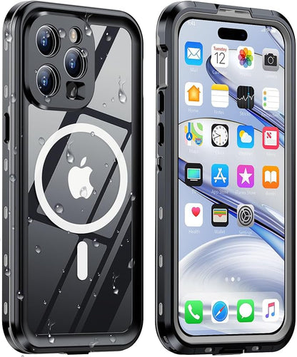 Design for iPhone 15 Pro Max Case Waterproof, Full Body Underwater Dustproof Shockproof Case Built-in Screen Protector (Clear, 15ProMax-6.7)