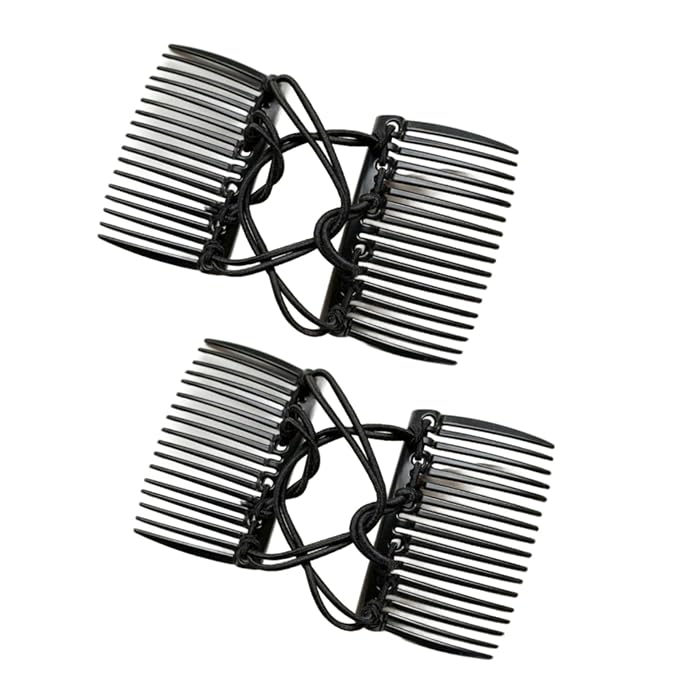 2Pcs Black Adjustable Elastic Hair Comb,Stretchy Double Comb Hair Clip,No Crease Hair Pins Double Slides Hairpins Combs Women Hair Styling Accessories Hair Care Styling Tools and Appliances
