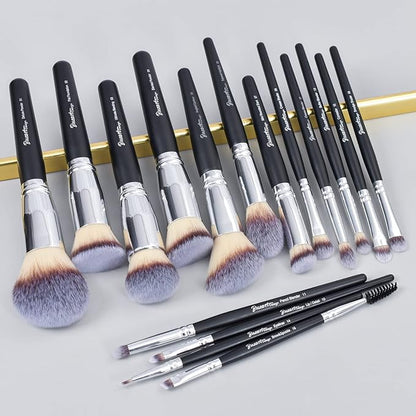 Bueart Design 19Pcs ULTRA SOFT Black labeled Makeup Brushes set Contains large powder Flat Foundation Blending Blush Face contour Concealers Brush (16Pcs Matte Black S)