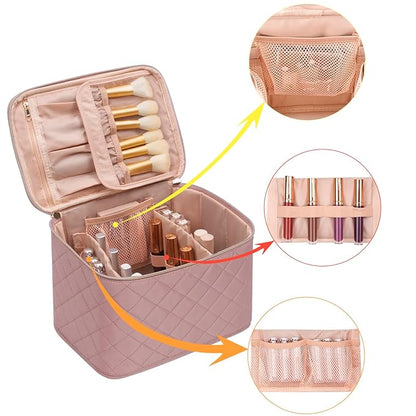 OCHEAL Pink Makeup Bag,Travel Large Capacity Cosmetic Bags For Women Large Travel Toiletry Bag Girls Traveling With Brush Slot And Divider-Nude Pink