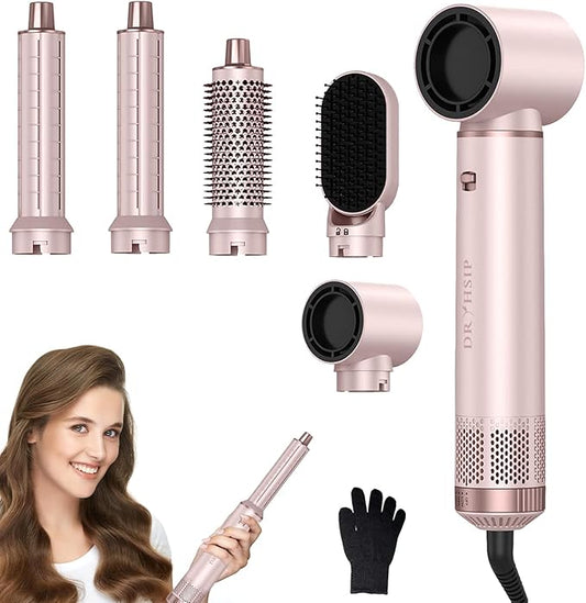5 in 1 Hot Air Brush - Blow Dryer Brush & Air Curling Wrap Styler with Negative Ion Technology, Hair Dryer Brush for Drying, Curling, Straightening & Styling, Professional Hair Styling Tools