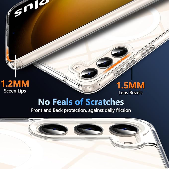 OWKEY for Samsung Galaxy S23 Plus Case 6.6'', Magnetic S23 Plus Case Compatible with Magsafe, [Military Grade Shockproof] Transparent Back Slim Bumper Cover Phone Case, Clear