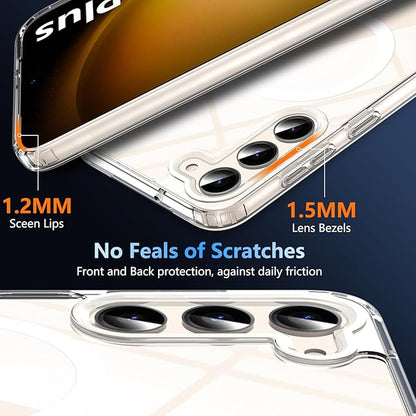 OWKEY for Samsung Galaxy S23 Plus Case 6.6'', Magnetic S23 Plus Case Compatible with Magsafe, [Military Grade Shockproof] Transparent Back Slim Bumper Cover Phone Case, Clear