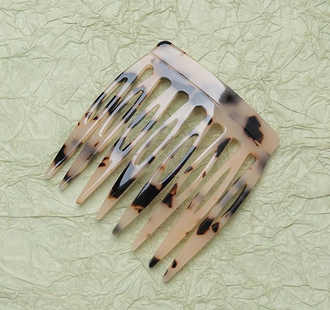 2 Pcs Women Hair Side Comb French Vintage 2.3 x 2.4 Inch Hair Decoration Curved Hair Combs for Bun Twist Hair Styling Accessories (Dark Brown and Light Brown)