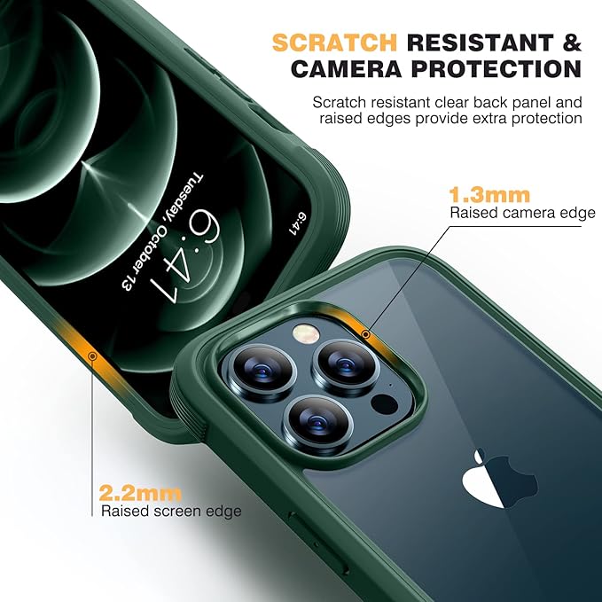 Miracase Designed for iPhone 12 Pro Max Case, Full Body Rugged Case with Built-in Touch Sensitive Anti-Scratch Screen Protector, Soft TPU Case Compatible with iPhone 12 Pro Max 6.7", Dark Green