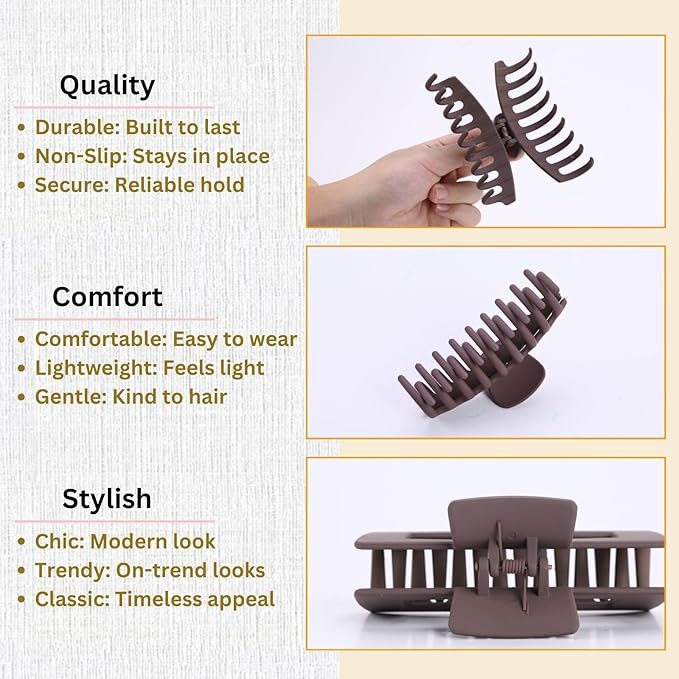 Brown Hair Clips for Women - 8 Pack 4.3 Inch Large Hair Claw Clips for Women Thin Thick Curly Hair, Big Matte Banana Clips,Strong Hold jaw clips