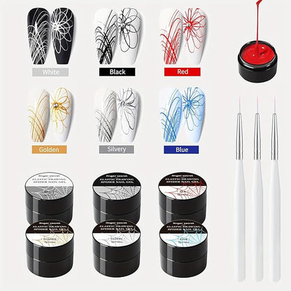 6Colors Spider Gel Nail Polish Set Wire Drawing Gel With Nail Art Brushes