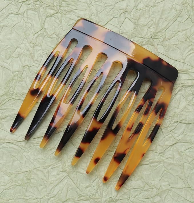 2 Pcs Women Hair Side Comb French Vintage 2.3 x 2.4 Inch Hair Decoration Curved Hair Combs for Bun Twist Hair Styling Accessories (Dark Brown and Light Brown)