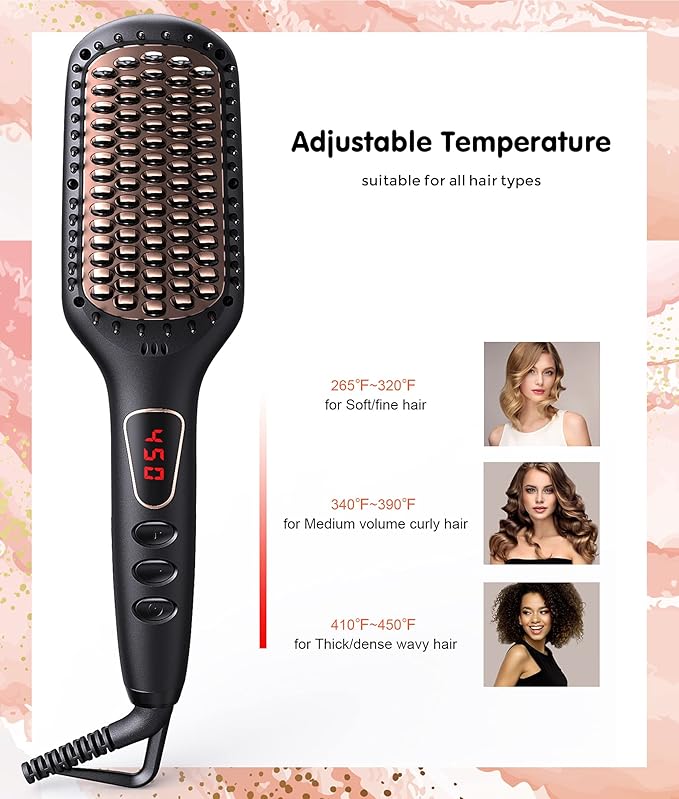 MEGAWISE Pro Ceramic Ionic Hair Straightener Brush for Home Salon | MCH Fast 20s Heating Tech with Auto-Off Safety | Anti-Scald with Universal Dual Voltage | Rotatable Power Cord