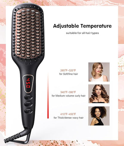 MEGAWISE Pro Ceramic Ionic Hair Straightener Brush for Home Salon | MCH Fast 20s Heating Tech with Auto-Off Safety | Anti-Scald with Universal Dual Voltage | Rotatable Power Cord