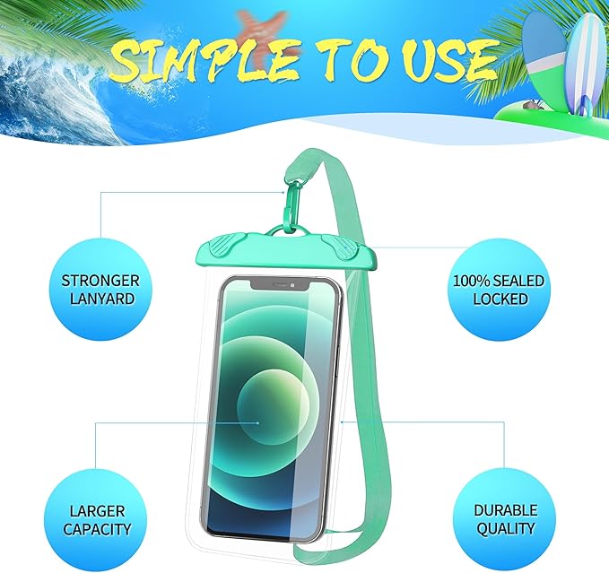 2-Pack Waterproof Phone Pouch, 100% Waterproof Phone Case, Cellphone Dry Bag with Lanyard for iPhone 15 14 13 Pro Max Plus, Samsung, Pixel and Up to 7.7" - Beach Cruise Snorkeling Essential