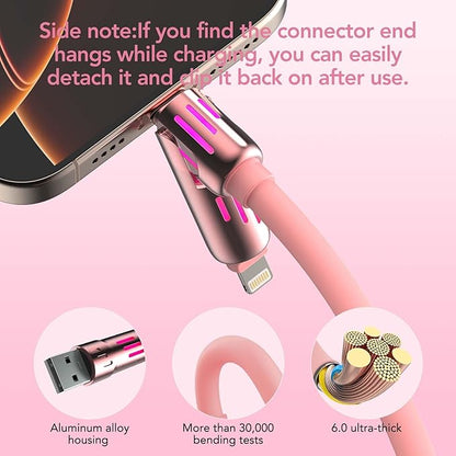 4-in-1 Universal Multi USB Charging Cable – 240W Max Fast Charger Cord with Multiple Connectors for iPhone 16/15/14/13, iPad, Samsung, MacBook, Tablets & More (Pink, 6.6Ft)
