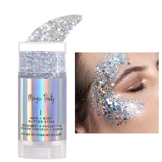 Holographic Flash Stick, Cosmetics-Body, Face, Eyes, Hair, Nail Makeup, Colorful Stage Makeup, Party Carnival Shining Glitter, Festival Loose Glitter Set (06# Silver)