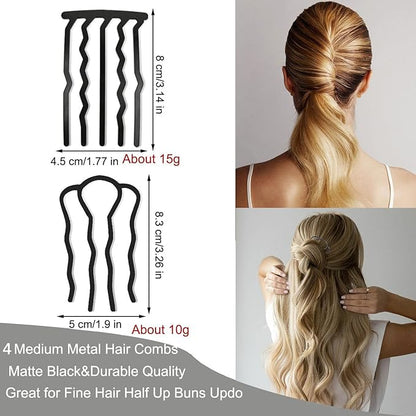 8 Piece Hair Side Combs French Twist Comb Metal Hair Fork Clip Teeth Hair Pin Stick for Updo Bun, U Shape Hair Combs Hair Tool for Vintage Hairstyle Hair Accessories