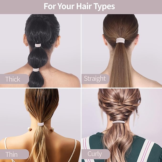 150 Pcs Elastic Hair Ties No Damage for Thick & Thin Hair, Ponytail Holders, Elastics, Soft Pony Tails Bands for Women, Beige