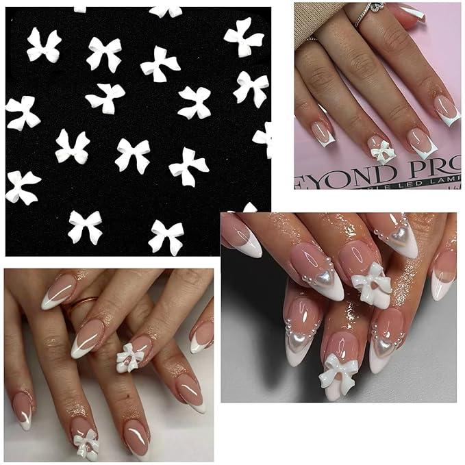 Nail Art Pearls Flatback Rhinestones Bow-Knot Nail Charms Silver Beads White Half Round Supplies Luxurious Design Jewelry DIY Crafts Accessories for Women Manicure Decorations
