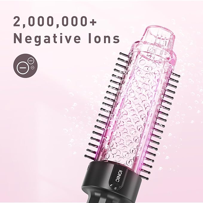 1.5 Inch Thermal Brush Blowout with 5 Temp Settings, Universal Voltage Hair Curling Iron, Ceramic Ionic Thermal Round Curling Brush Suitable for Medium and Long Hair, Rose Gold