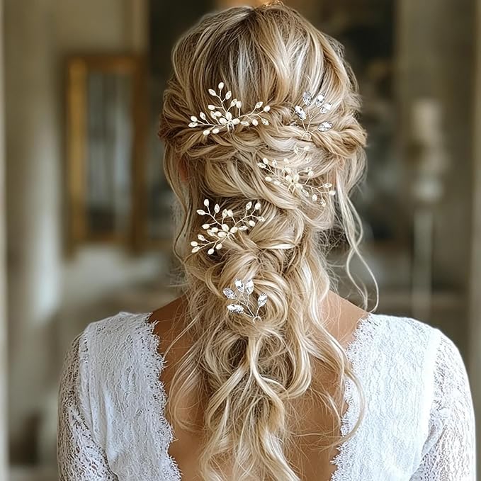 5 Pcs Rhinestone Bridal Hair Pins Sparkly Bride Hair Piece for Women Crystal Pearl Hair Accessories for Bride Bridesmaids Flower Girls(Silver)