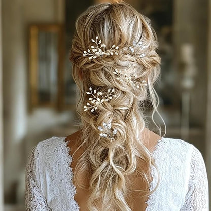 5 Pcs Rhinestone Bridal Hair Pins Sparkly Bride Hair Piece for Women Crystal Pearl Hair Accessories for Bride Bridesmaids Flower Girls(Silver)