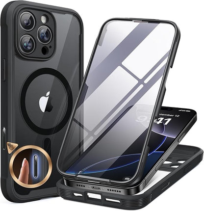 Miracase Magnetic for iPhone 16 Pro Max Case 6.9'' [Compatible with MagSafe] Full-Body Phone case with Built-in Glass Screen Protector& Camera Protector,Drop Proof 16 Pro Max Cover,Black