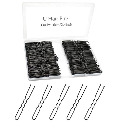 330 Count U Shaped Hair Pins for Buns, YINGFENG 2.4 inch Bun Pins Black Hair Pins for Women Girls with Storage Box, Hair Accessories for All Hair Types