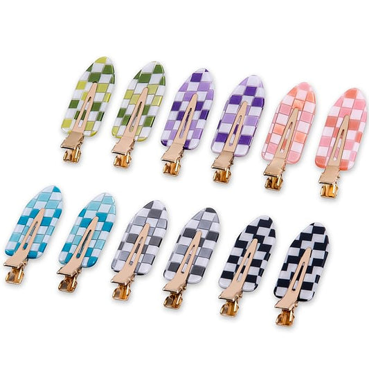 No Crease Creaseless No Bend Hair Clips For Styling Non Slip Flat Clips For Makeup Hair Accessories For Women,Checkerboard Multiple Colors,12 PCS