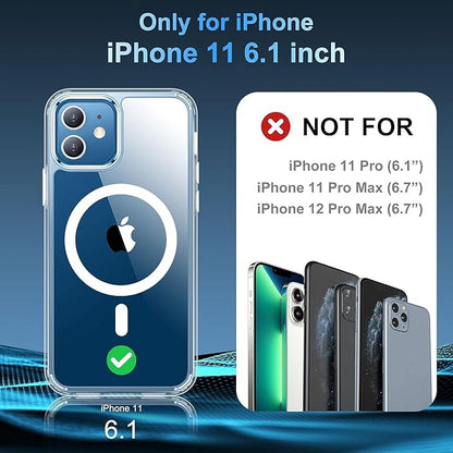 for iPhone 11 Case [Compatible with MagSafe] Clear Non-Yellowing Slim Shockproof Anti-Fingerprint Anti-Scratch Protective Cover for 6.1'' Clear